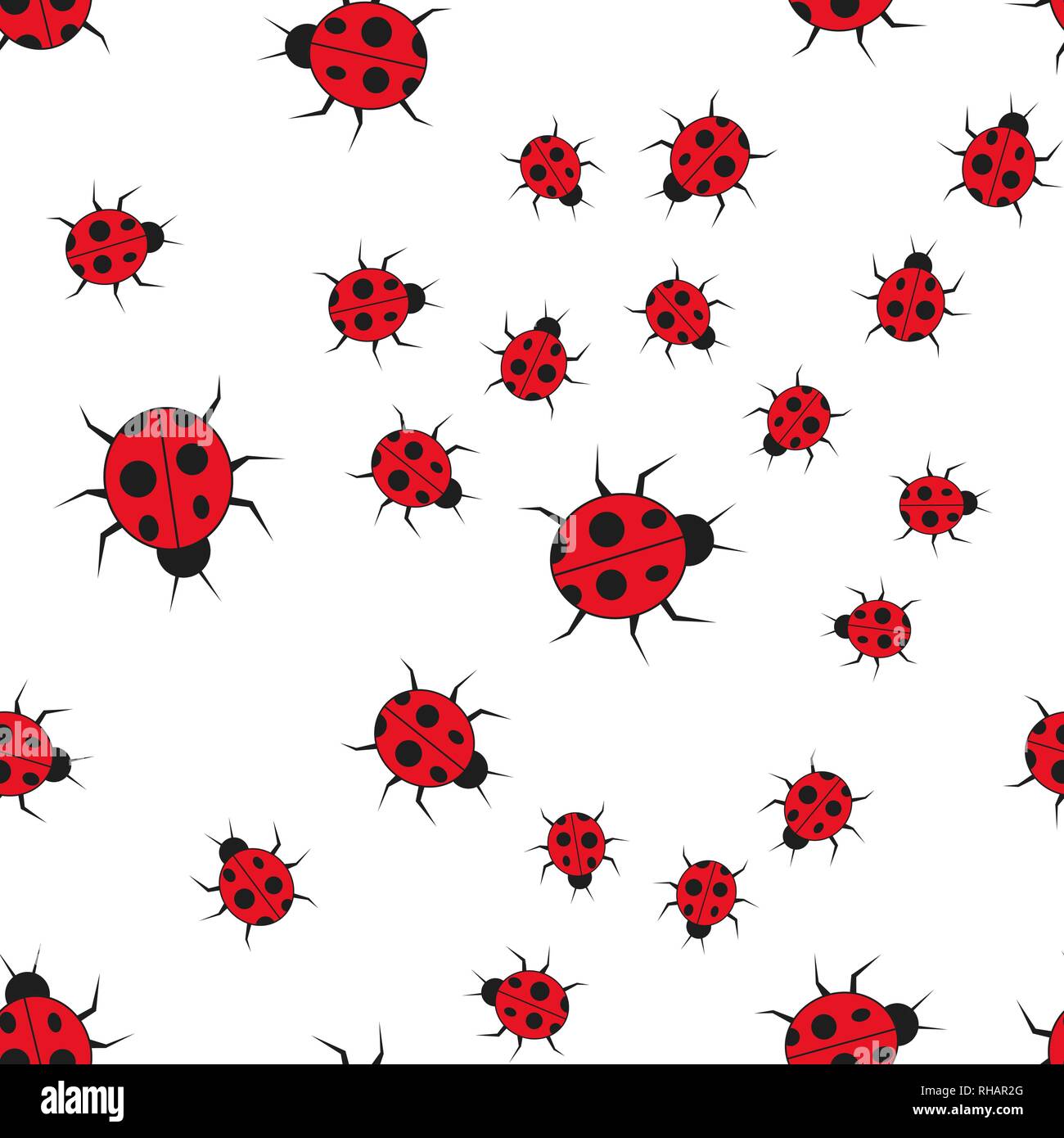 Ladybugs seamless pattern in cartoon style. On white background, vector illustration. Stock Vector