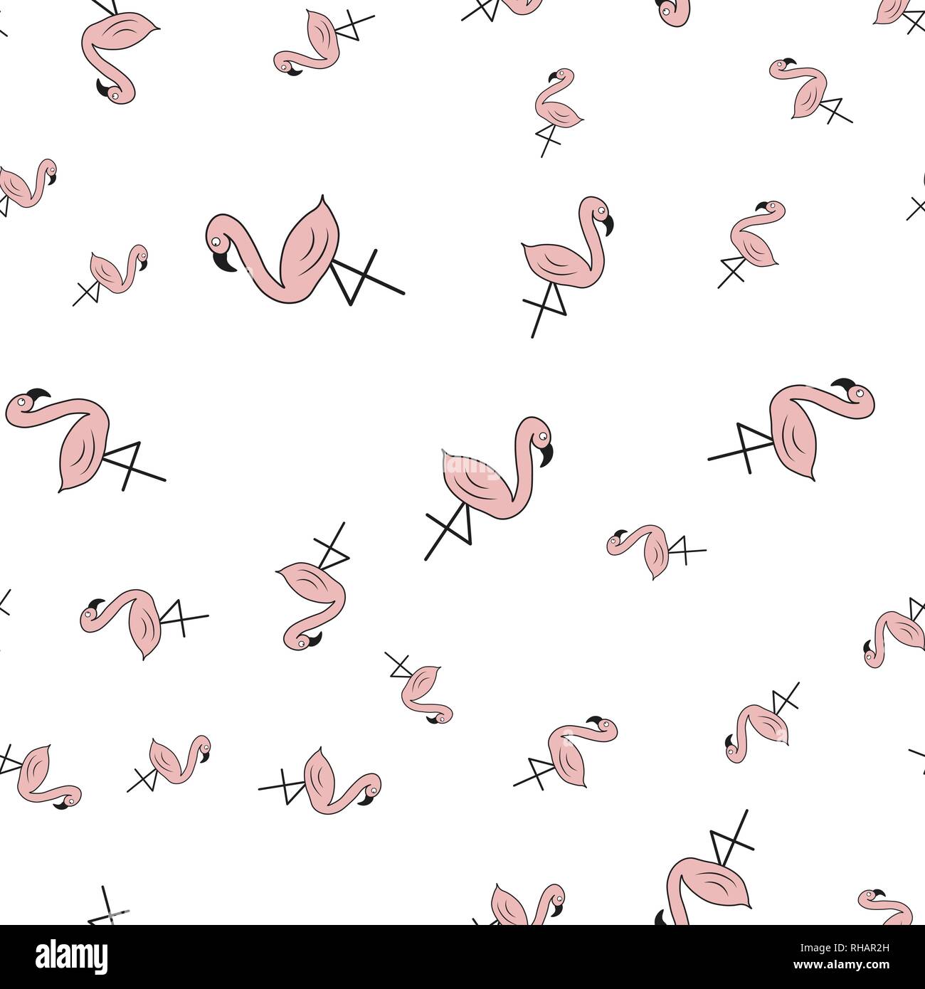 Seamless pattern from flamingos in cartoon style. On white background ...