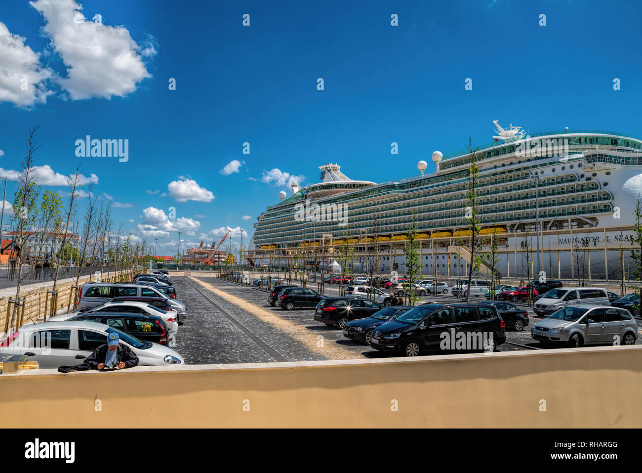 Large luxury cruise ship Navigator of the Seas docked at Lisbon Stock Photo