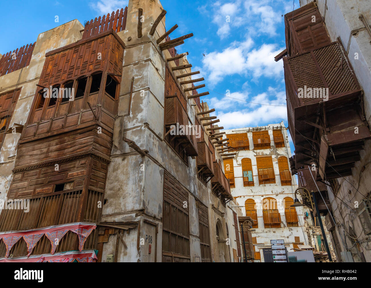 Old houses with wooden mashrabiyas in alBalad quarter, Mecca province