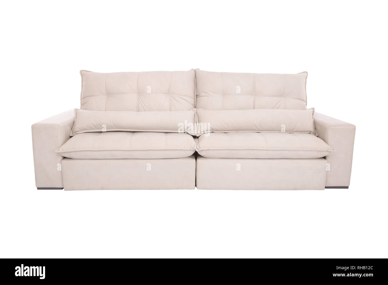 Modern Beige Suede Couch Sofa Isolated On White Background Stock