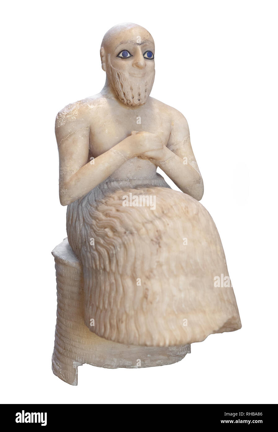 The Statue of Ebih-Il. Statue of the praying figure of Ebih-Il, superintendent of the ancient city-state of Mari in eastern Syria. Stock Photo