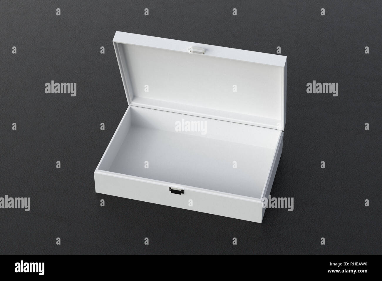 White open empty long box or casket on black background Stock Photo
