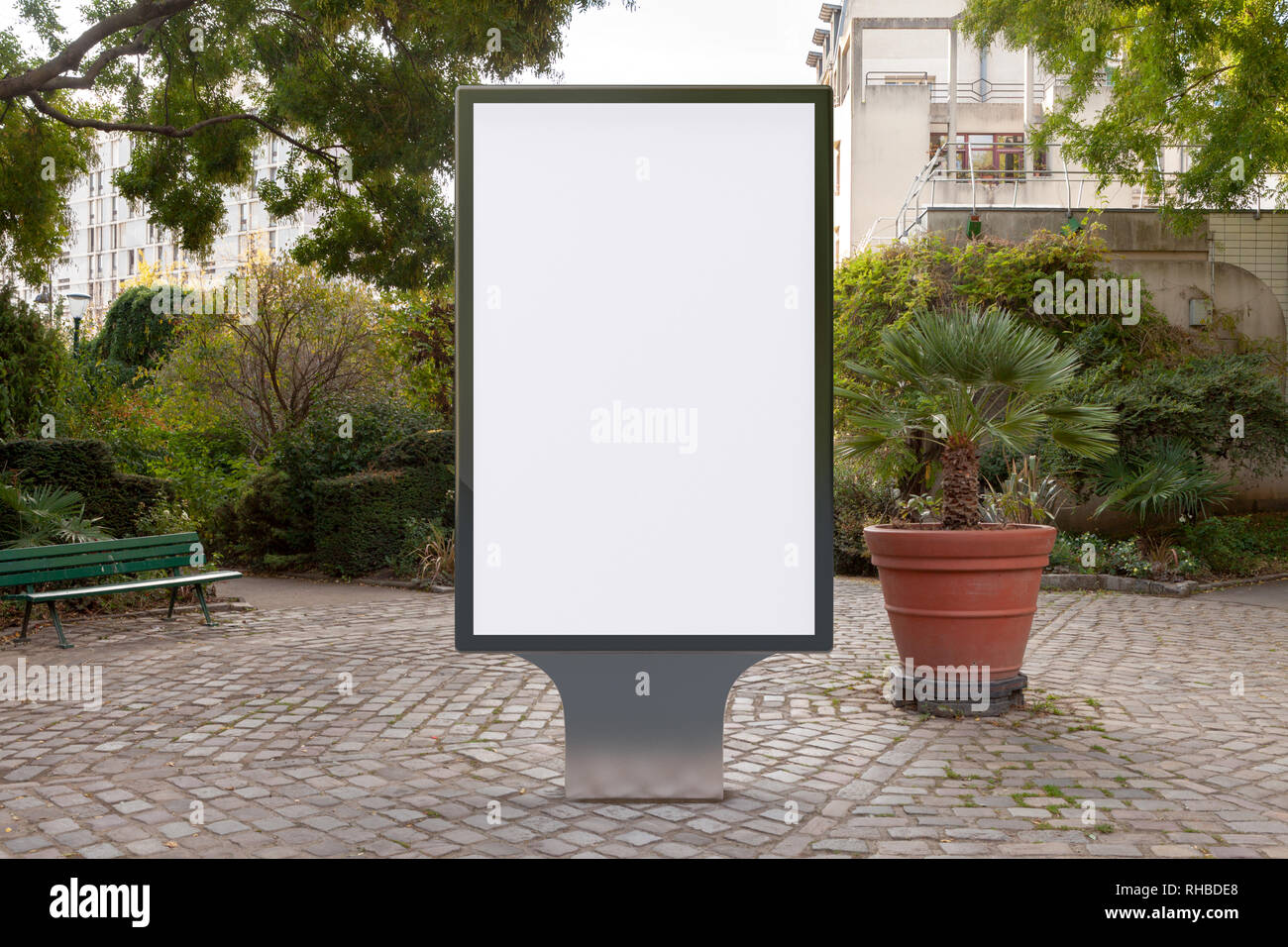 Blank street billboard poster stand in the park Stock Photo - Alamy