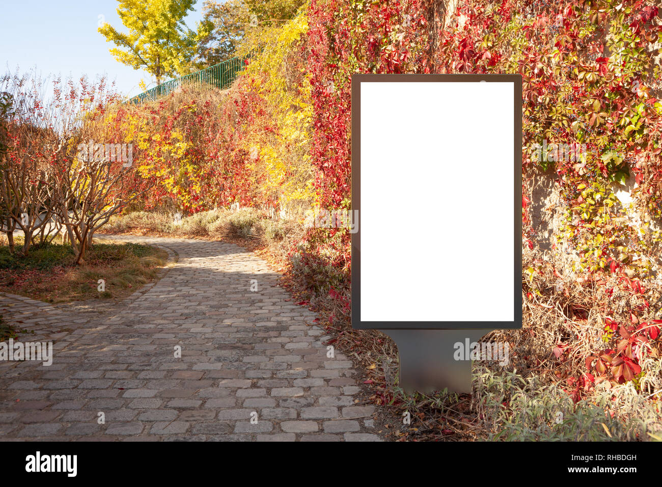 Blank street billboard poster stand in the park Stock Photo - Alamy