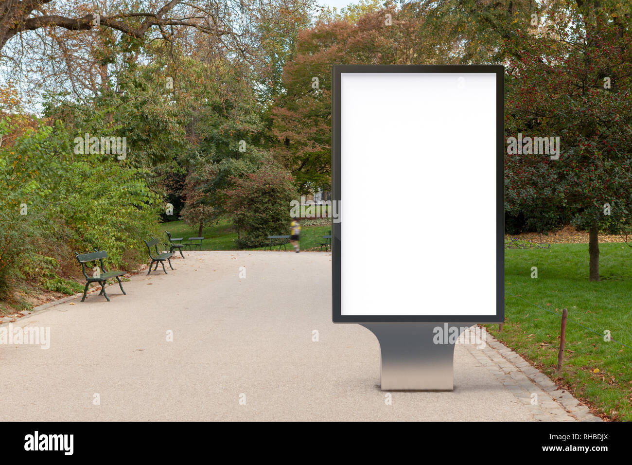 Blank street billboard poster stand in the park Stock Photo - Alamy