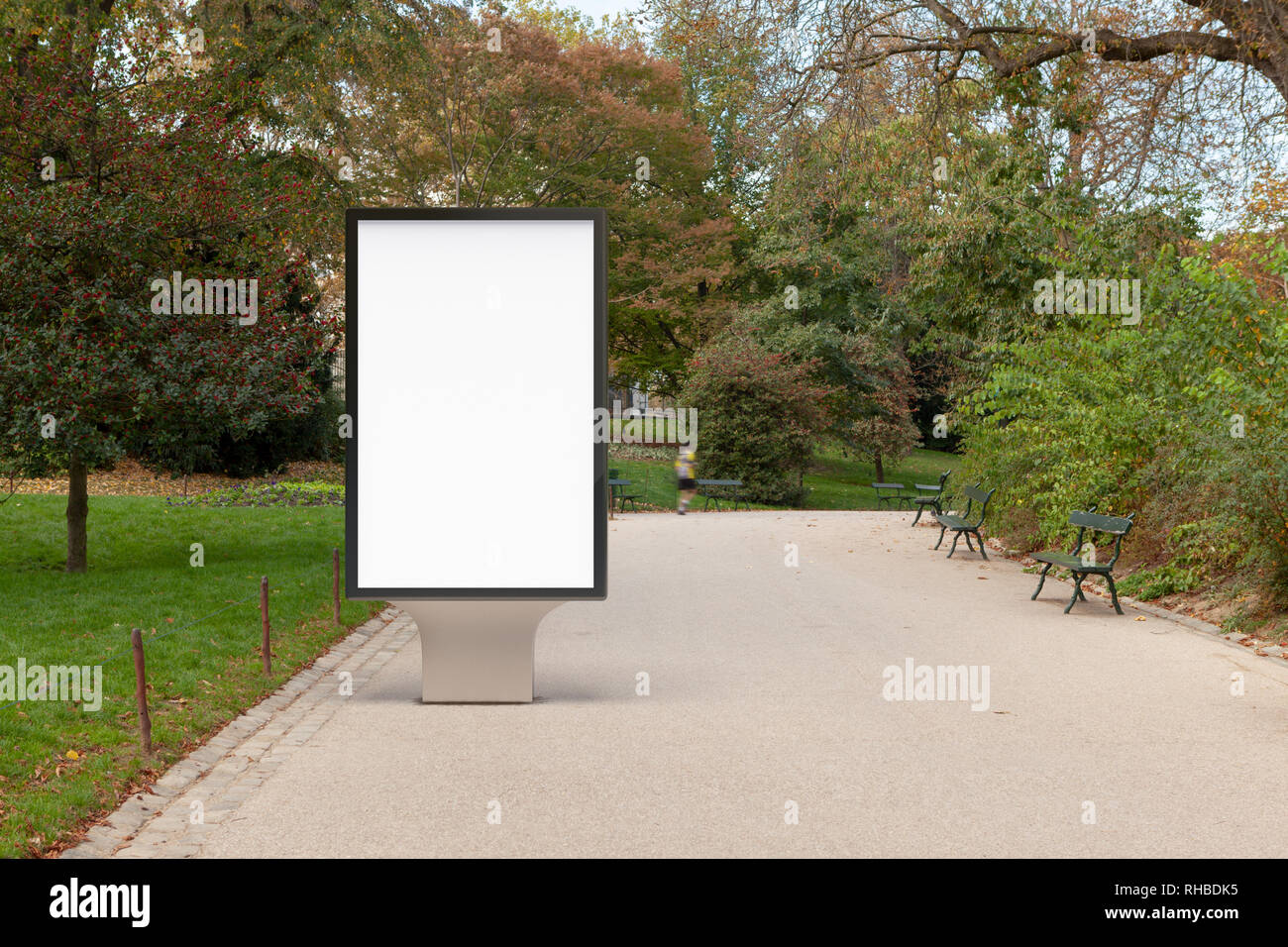 Blank street billboard poster stand in the park Stock Photo - Alamy