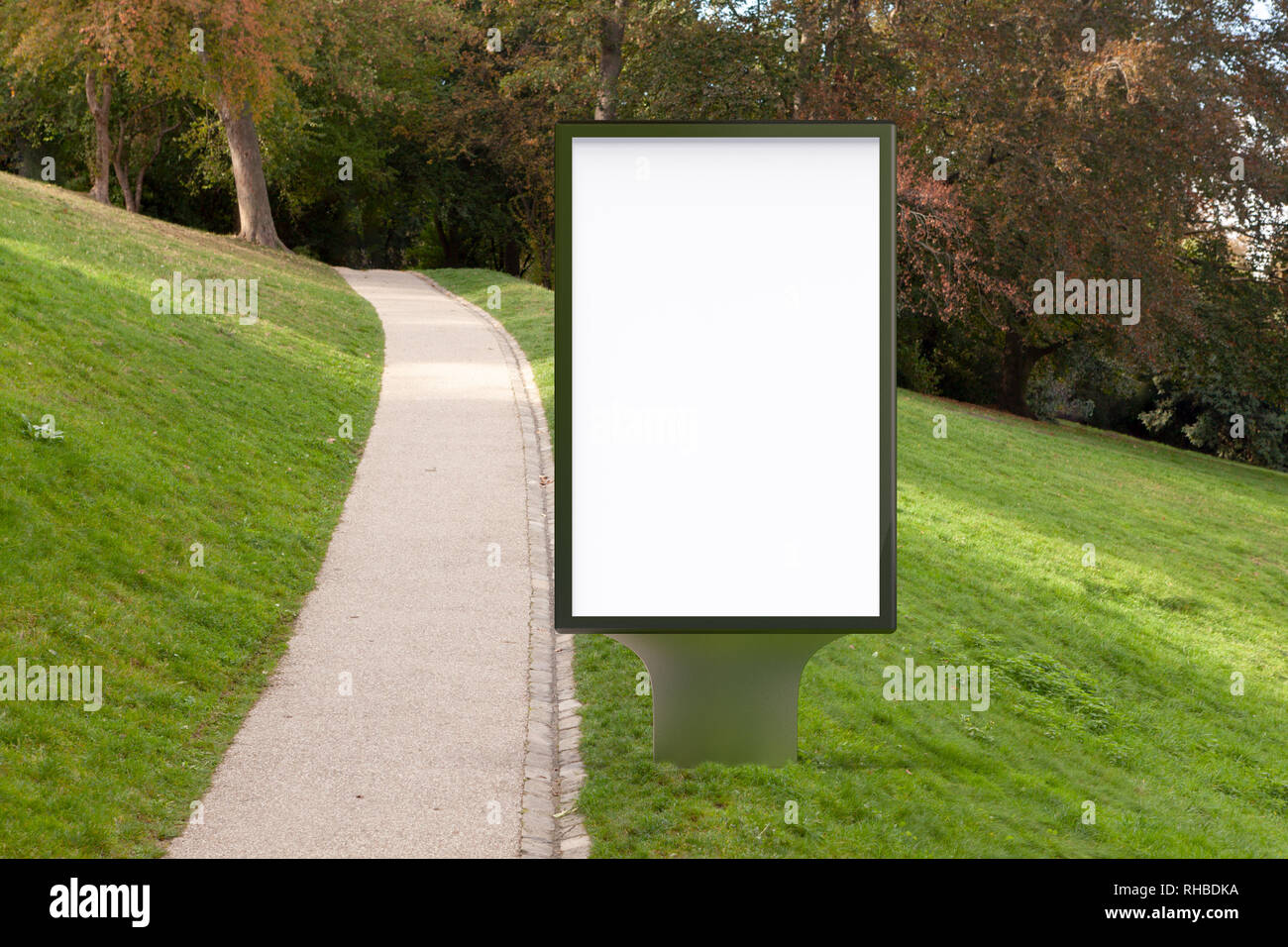 Blank street billboard poster stand in the park. 3d illustration Stock ...