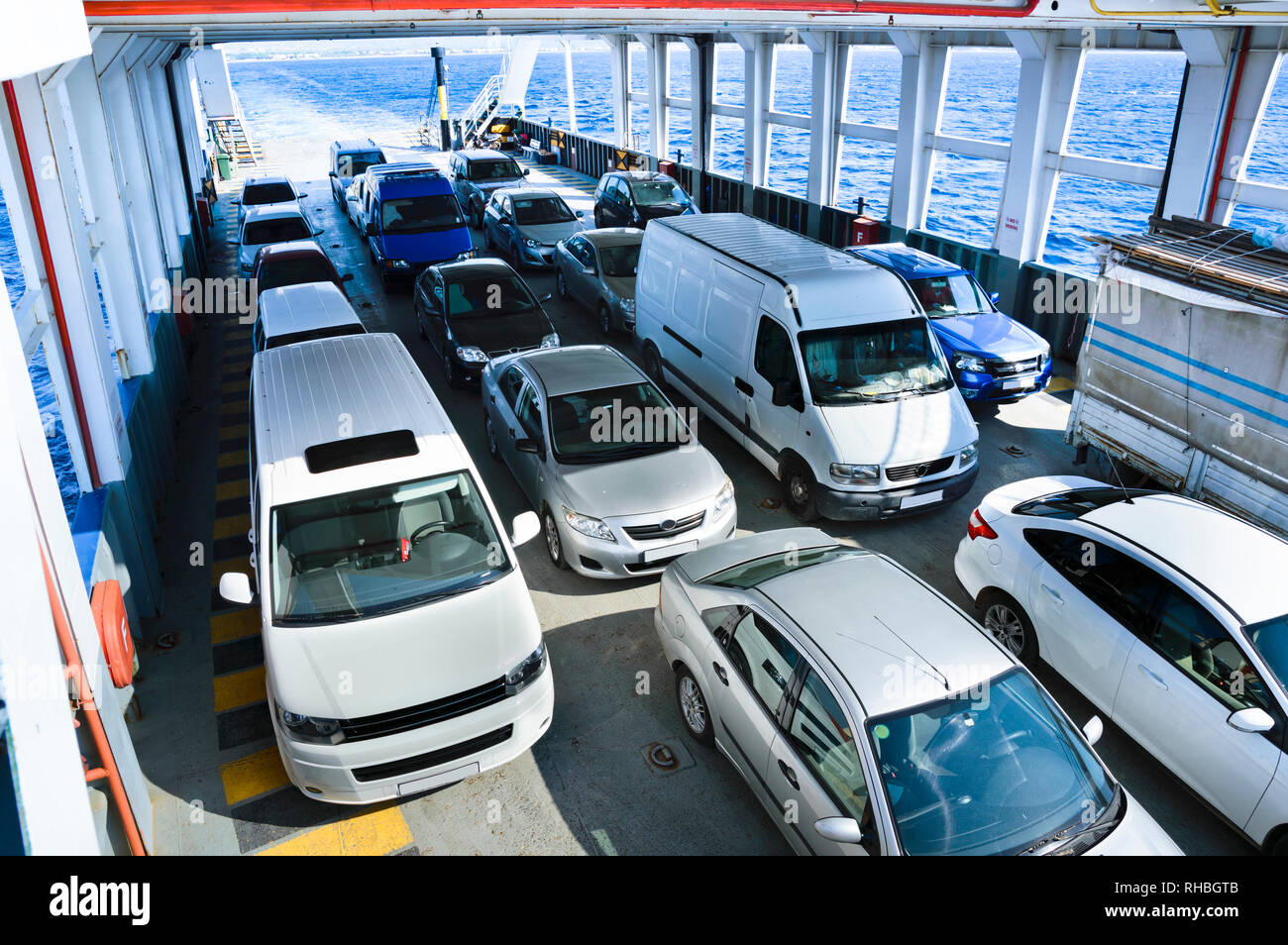 Car Ferry Boat with Rows of Cars Stock Photo Alamy