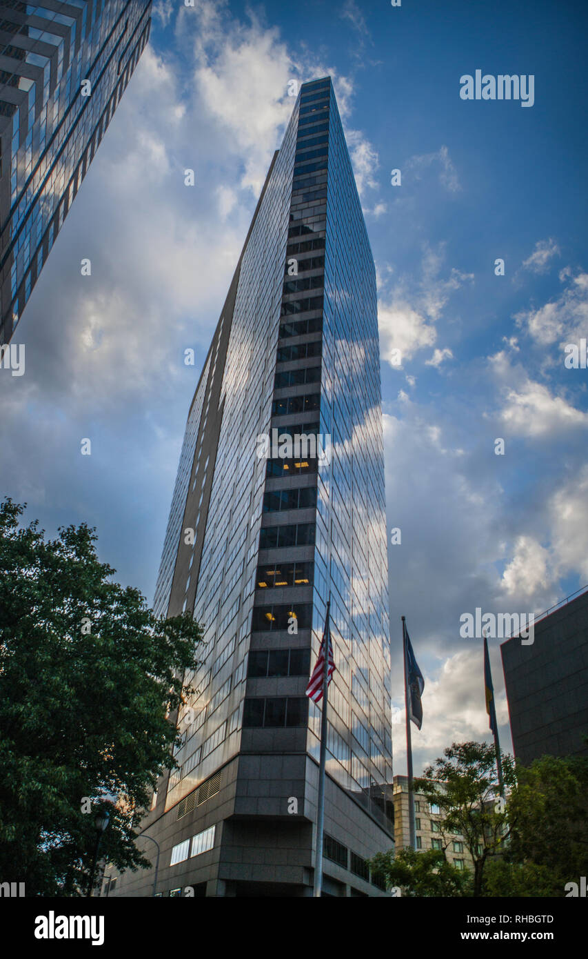 tall building in Philadelphia looking up from street view Stock Photo
