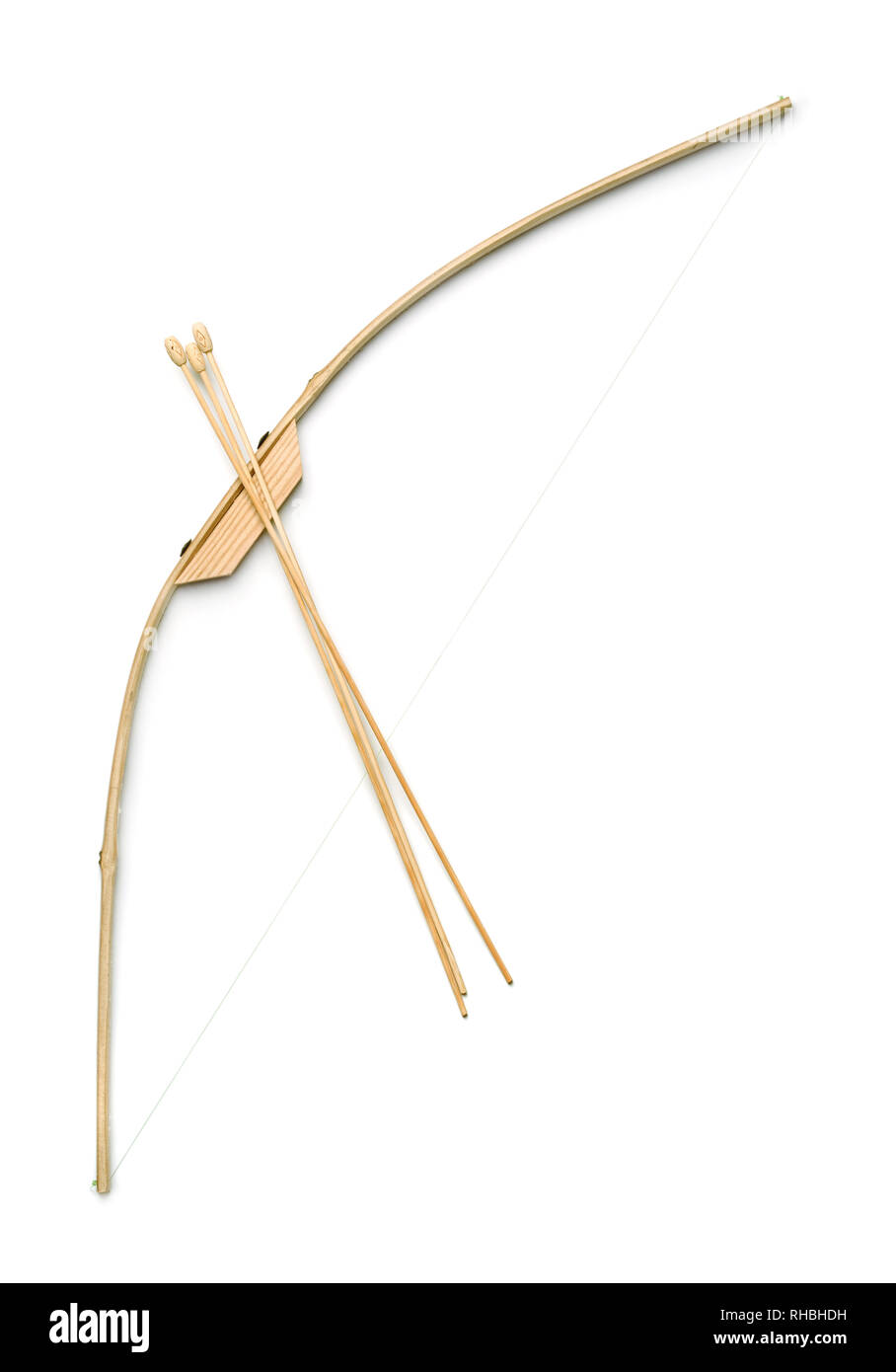 Toy wooden bow and arrows isolated on white Stock Photo