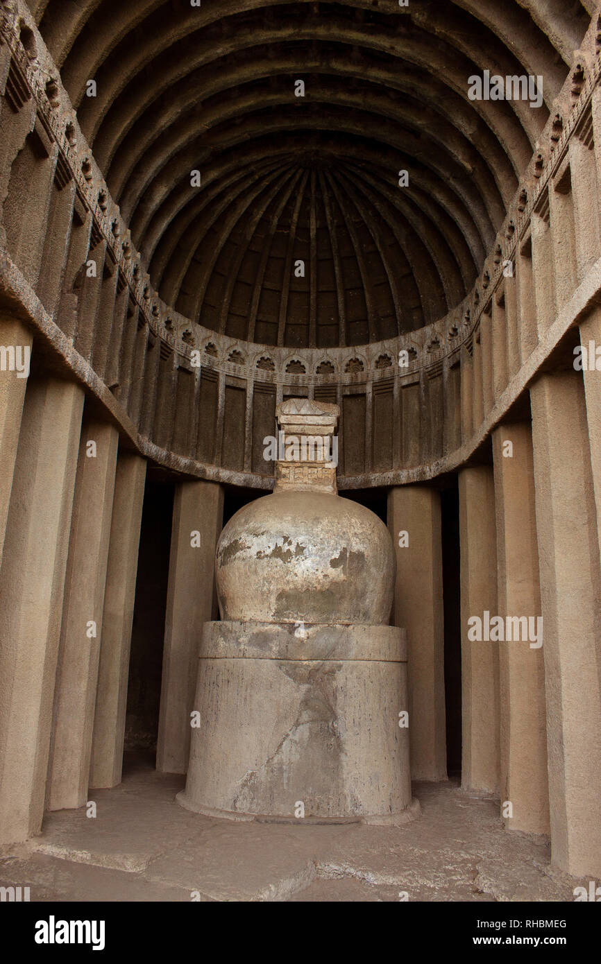Chaitya with stupa, Cave 4, Aurangabad caves, Western Group, Aurangabad, Maharashtra, India Stock Photo