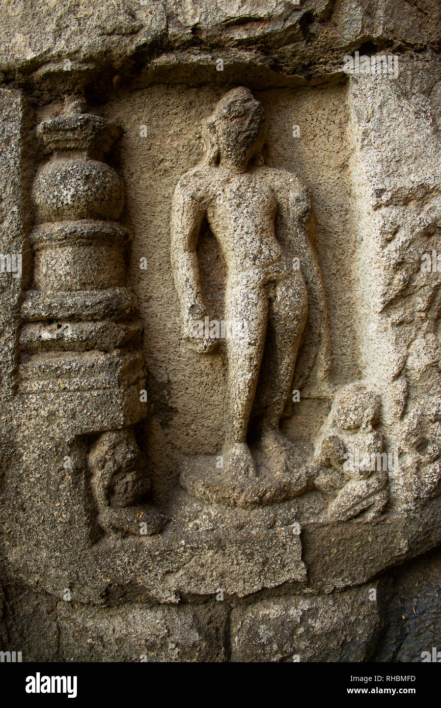 Buddha statue carved in stone, Cave 10, Northern Cluster, Aurangabad caves, Aurangabad, Maharashtra Stock Photo