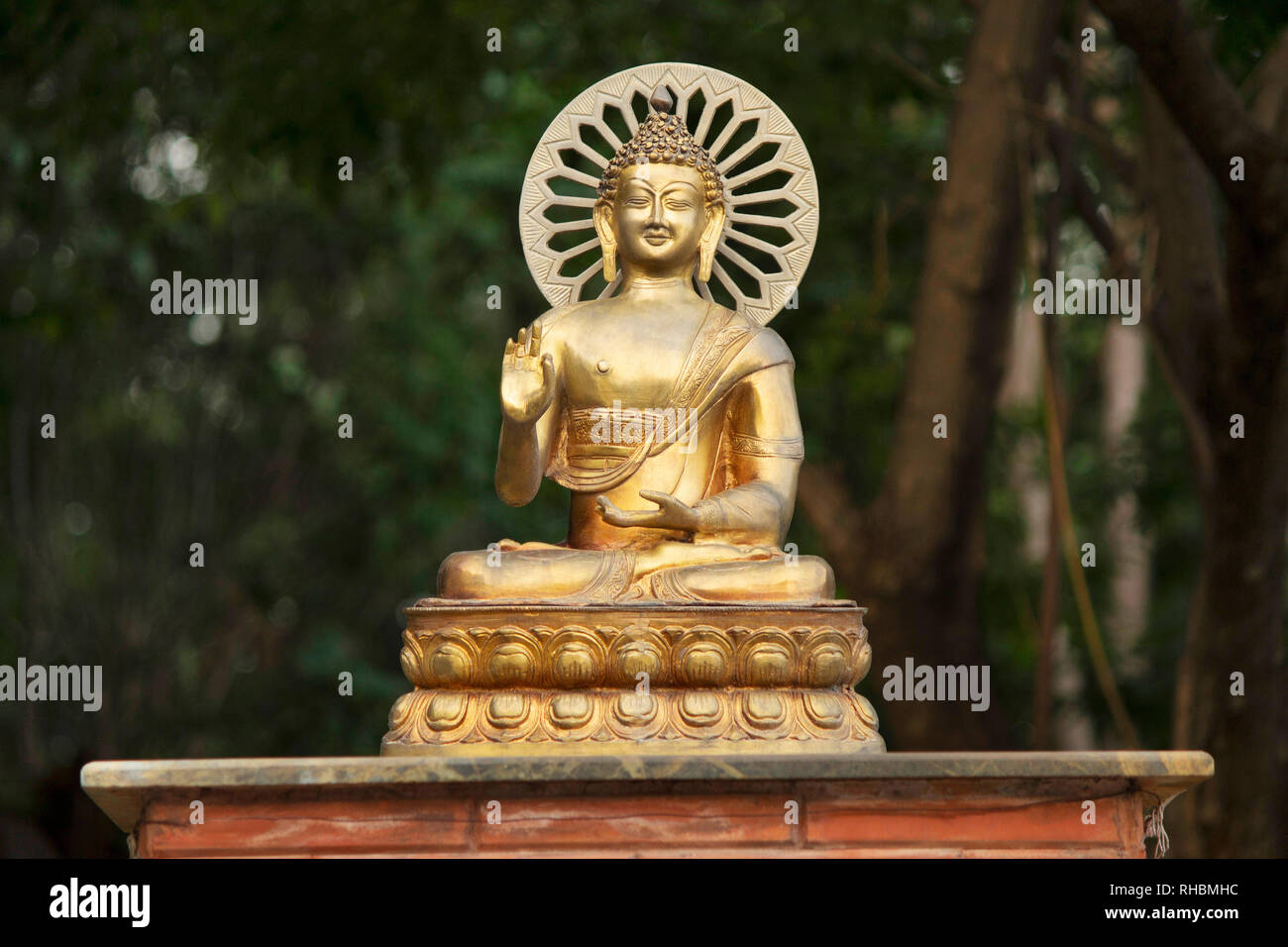 Large Bronze Brass Sakyamuni Gautama Buddha Statue in Buddha caves 6 Stock Photo