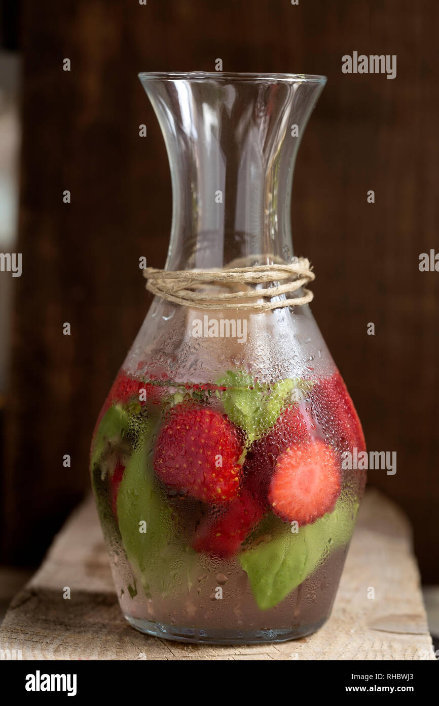 Detox drink with strawberries and basil Stock Photo
