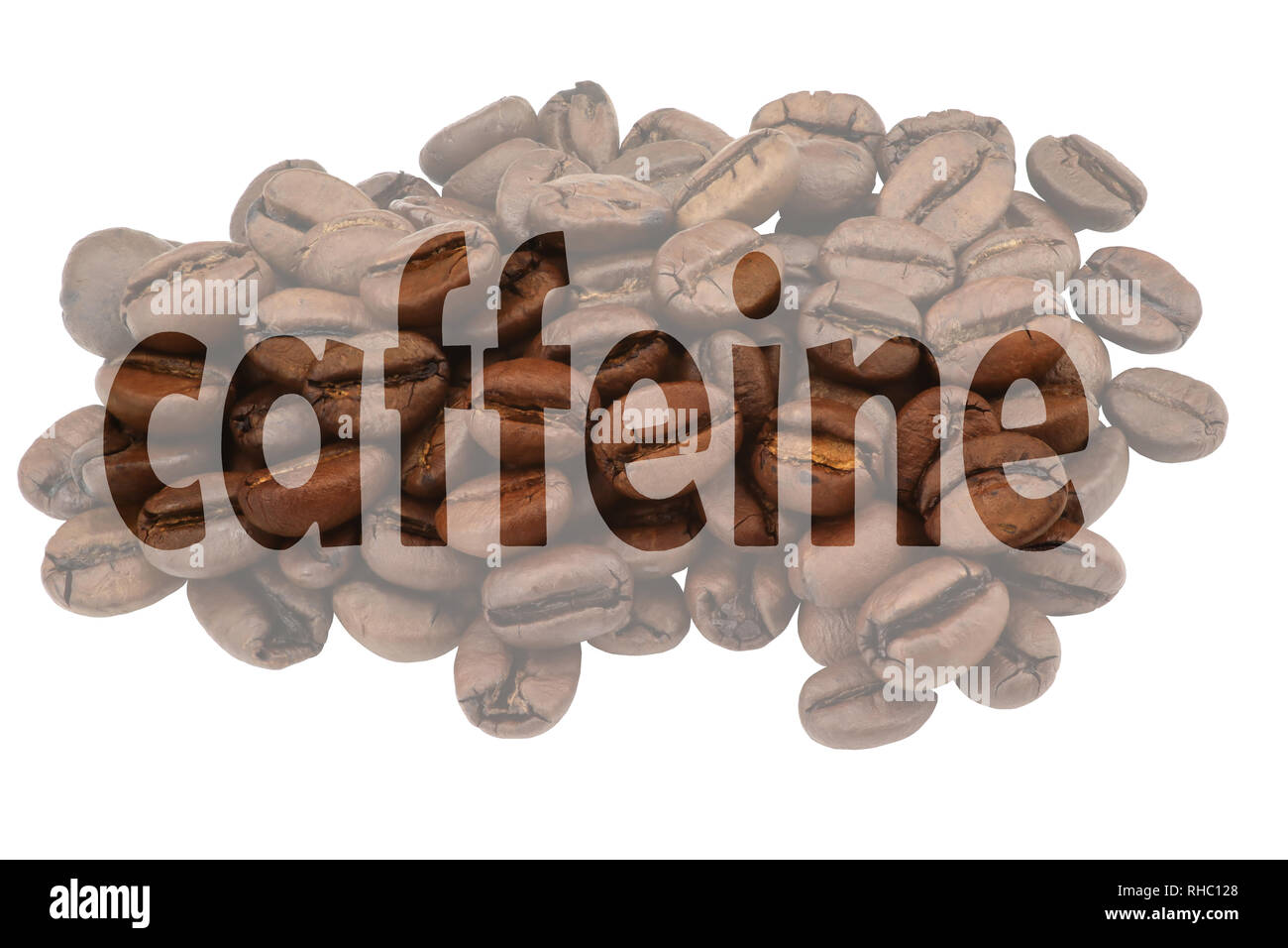 Caffeine with image of coffee beans and highlighted text Caffeine Stock Photo