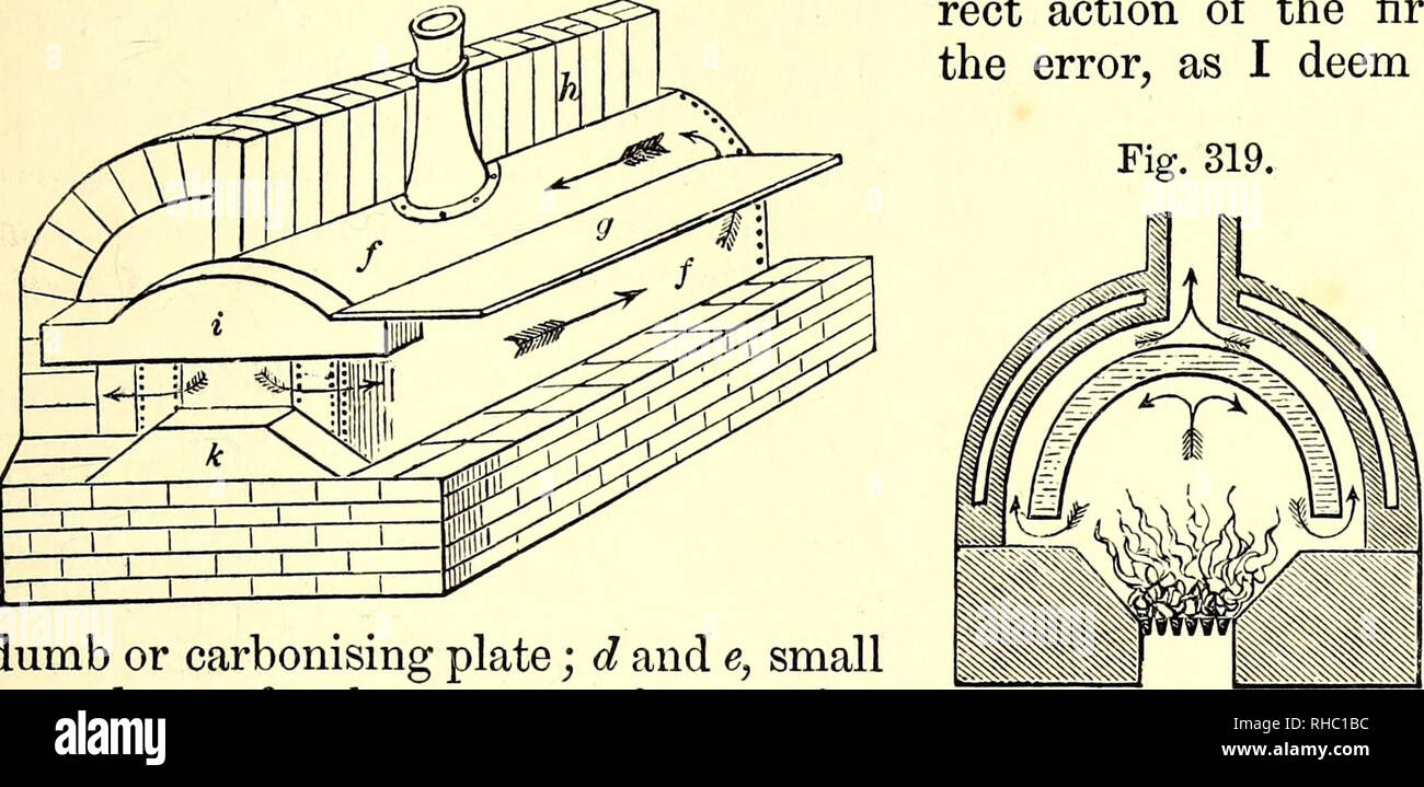 . The book of the garden. Gardening. BOILERS AND PIPES. 235 excellent article, will show Mr Hood's method of setting his arched boilers. a is the furnace door ; b, ash-pit; c, the Fig. 317. Fig. 319.. Fig. 318. 1 nil IIII 1 k / 1 f c dumb or carbonising plate; d and e, small iron doors, for the purpose of extracting the soot from around the boiler;—a corres- ponding one on the opposite side is not shown, as the brick- work is supposed to be removed, to show the side of the boiler ; // are the upper and lower flues which pass round the boiler, separated by an iron flue-plate marked g; h, a bric Stock Photo