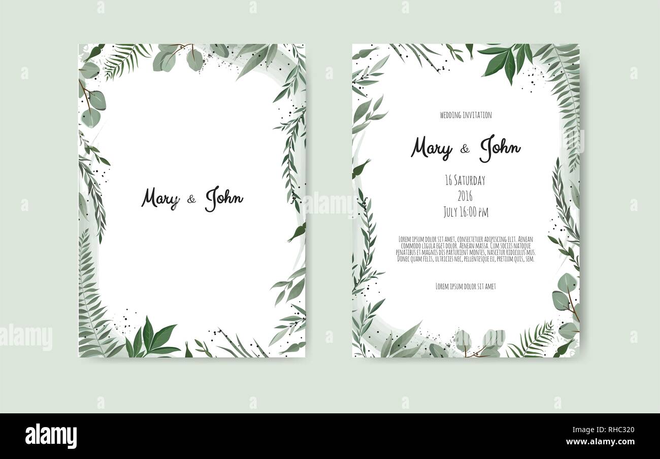 Botanical wedding invitation card template design, white and pink ...