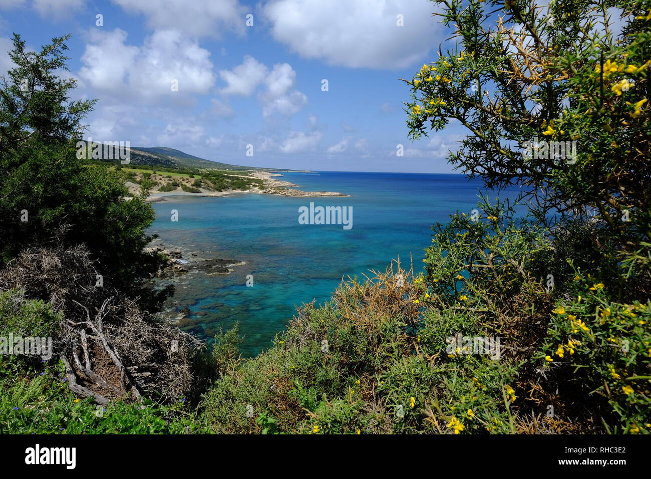 View of the beaches and lagoons on the Cyprus northern coastline, near the Baths of Aphrodite, Cyprus, Greece Stock Photo