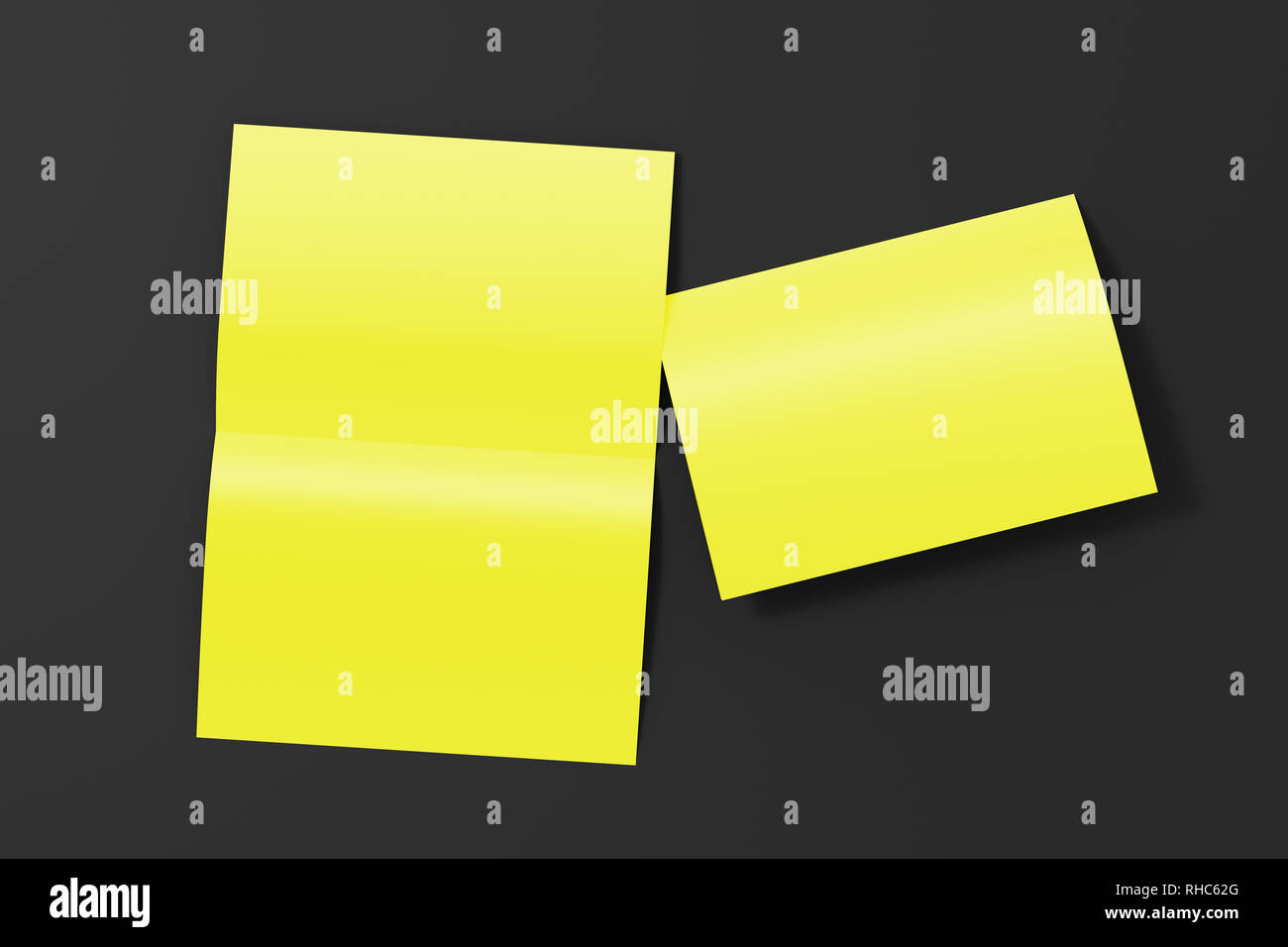 Blank yellow half-folded flyer leaflet on black background. With clipping path around brochure. 3d illustration Stock Photo