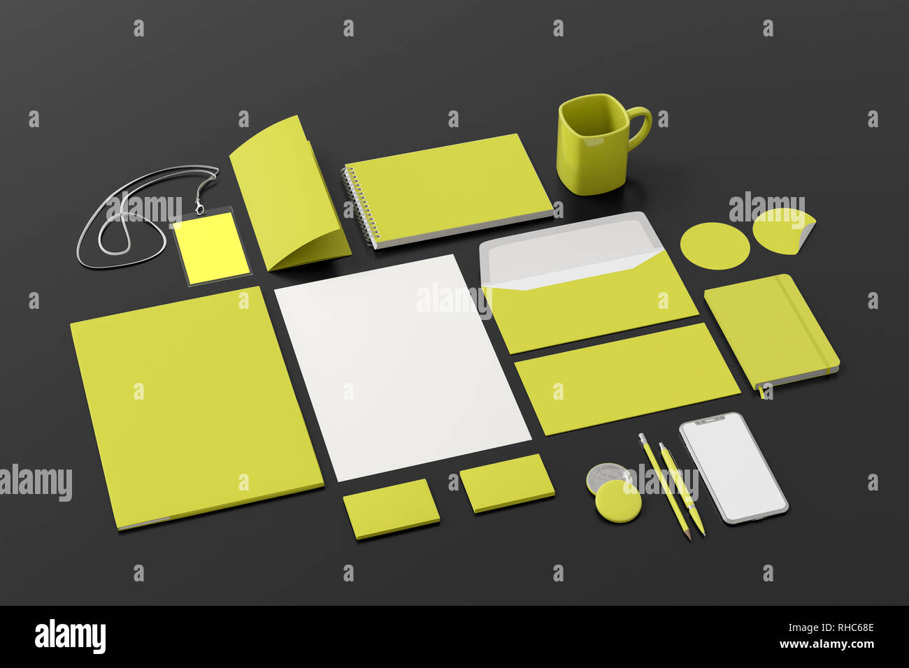 Download Corporate Identity Yellow Stationary Branding Set Mock Up On Black Background 3d Illustration Stock Photo Alamy PSD Mockup Templates
