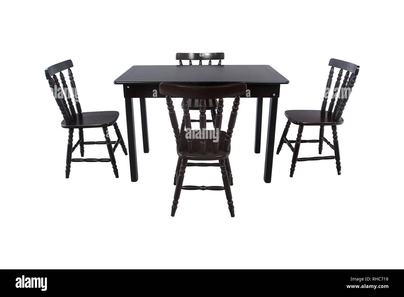 Black table with chairs isolated on white background Stock Photo - Alamy