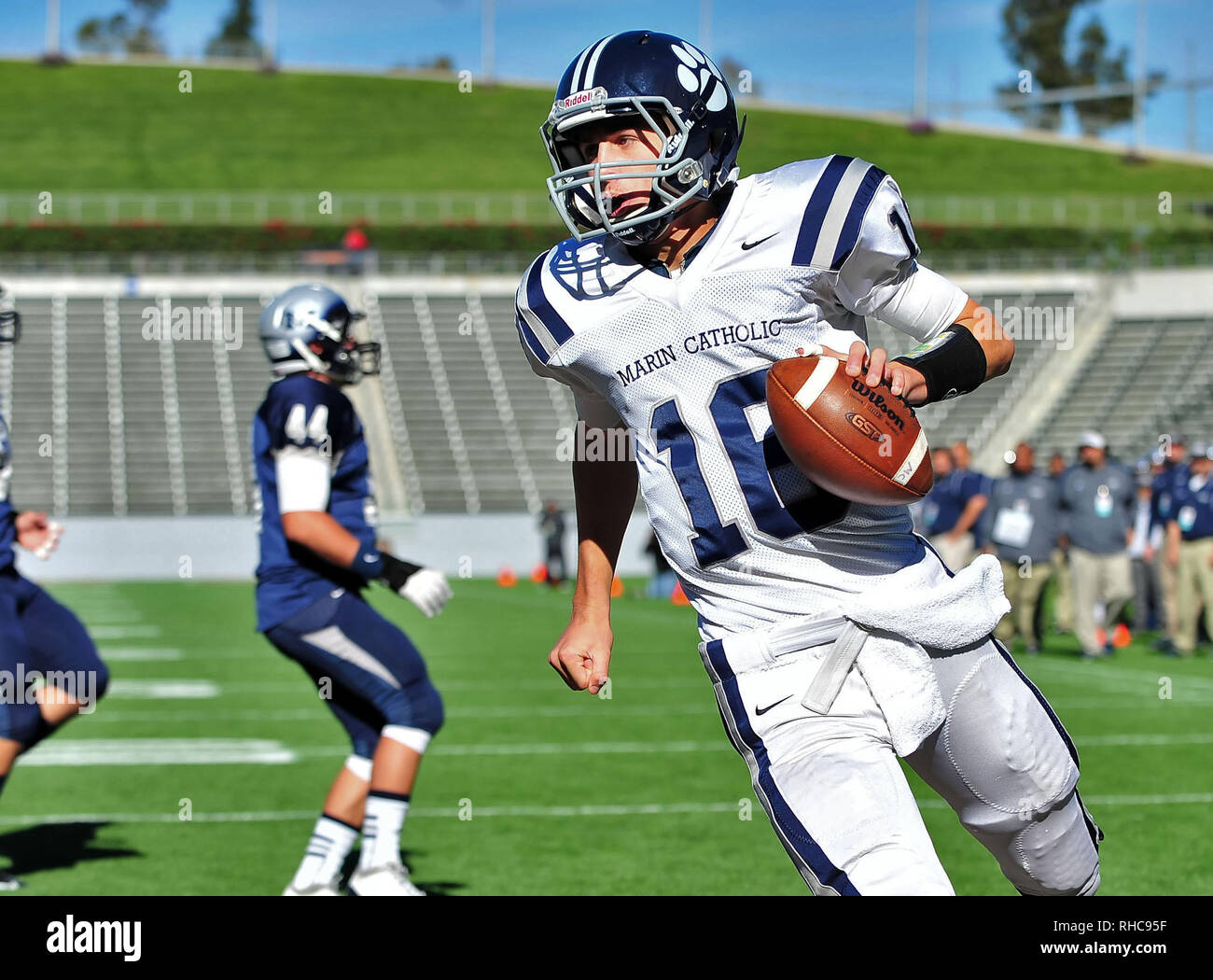 Carson, CA. 15th Dec, 2012. Marin Catholic quarterback Jared Goff #16.The CIF Division 3 California State Football Championship football game between Marin Catholic and Madison at the Home Depot Center in Carson, California.Madison defeats Marin Catholic 38-35.Louis Lopez/CSM/Alamy Live News Stock Photo