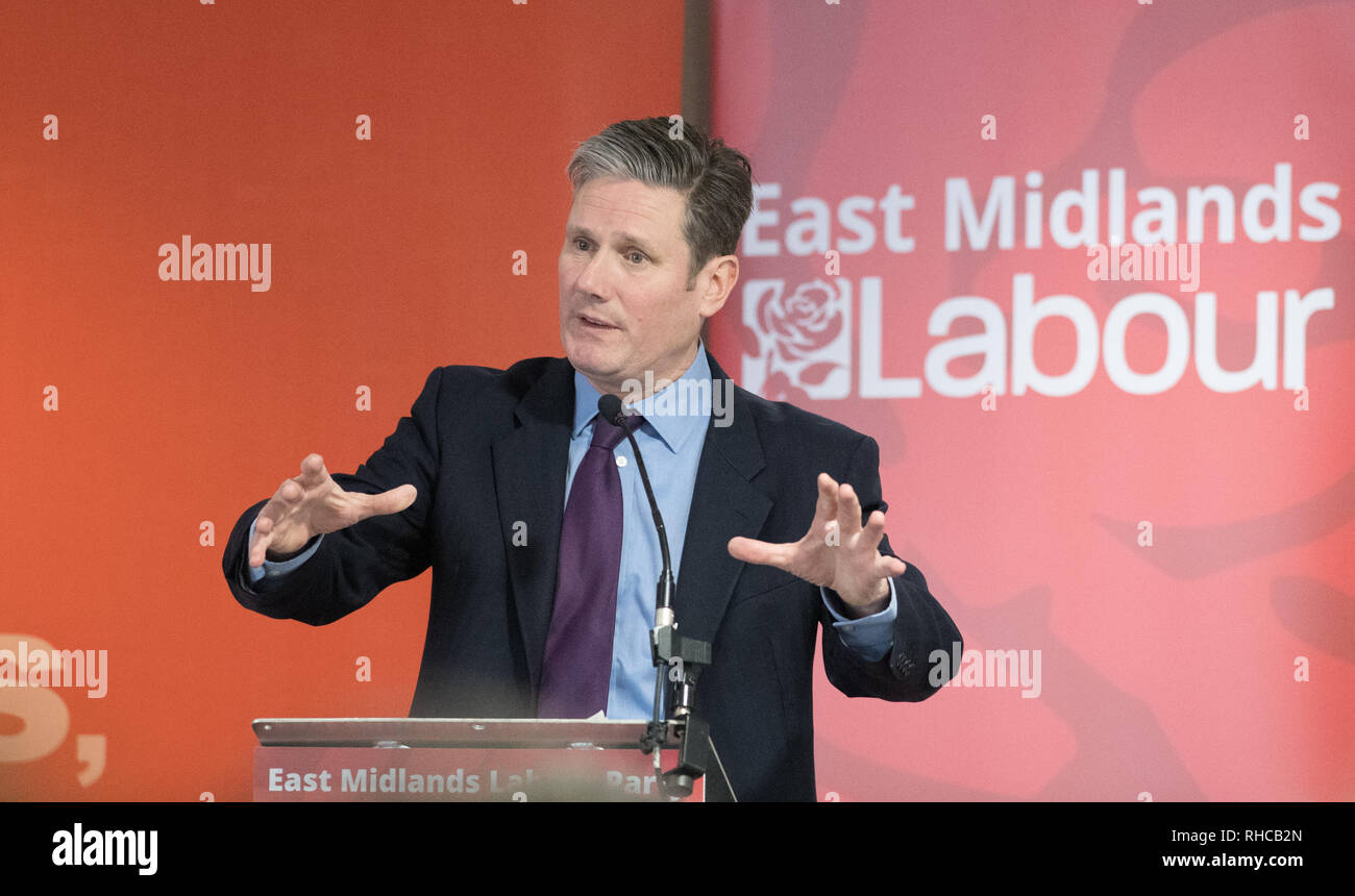 East Midlands Labour Party Conference 2019, Nottingham, Nottinghamshire, England, UK. 2nd. February, 2019. Labour's Shadow Secretary of State for Exiting the European Union Sir Keir Starmer M.P. debating on Brexit and how leaving the European Union would effect the East Midlands economy with party members at the East Midlands Labour Party Conference 2019. Alan Beastall/Alamy Live News Stock Photo