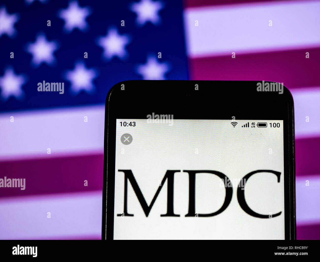 Kiev, Ukraine. 2nd Feb, 2019. MDC Holdings Company logo seen displayed on a smart phone. Credit: Igor Golovniov/SOPA Images/ZUMA Wire/Alamy Live News Stock Photo