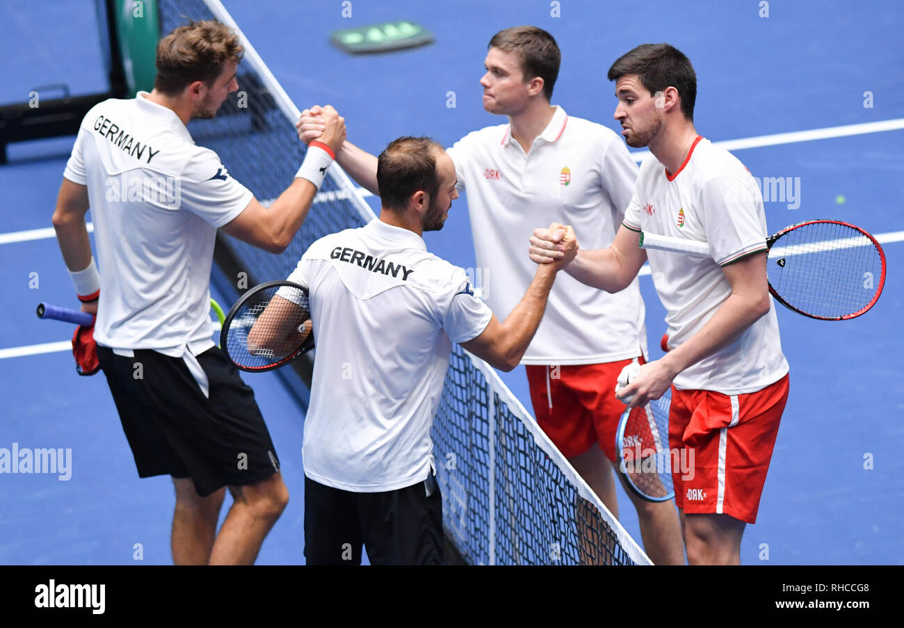 02 February 2019, Hessen, Frankfurt/Main: Tennis: Davis Cup, qualification  round Germany - Hungary, doubles in the