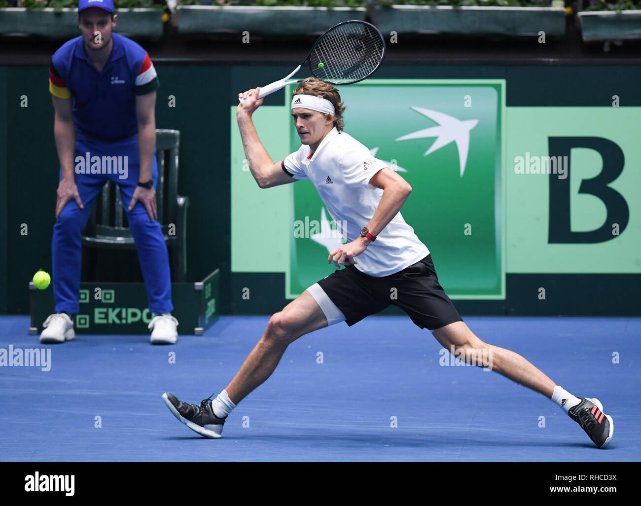 Frankfurt, Germany. Main: Tennis: Davis Cup, qualification round Germany -  Hungary in the Fraport Arena. Germany's Alexander Zverev hits the ball in  the singles against Hungary's Borsos. Credit: dpa picture alliance/Alamy  Live