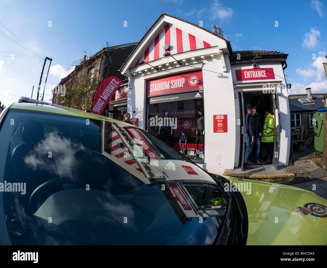 Griffin Park, Brentford, UK. 2nd February 2019. The shop center of Bentford FC during the EFL Sky Bet Championship match between Brentford and Blackburn Rovers at Griffin Park, London, England on 2 February 2019. Photo by Adamo Di Loreto.  Editorial use only, license required for commercial use. No use in betting, games or a single club/league/player publications. Credit: UK Sports Pics Ltd/Alamy Live News Stock Photo