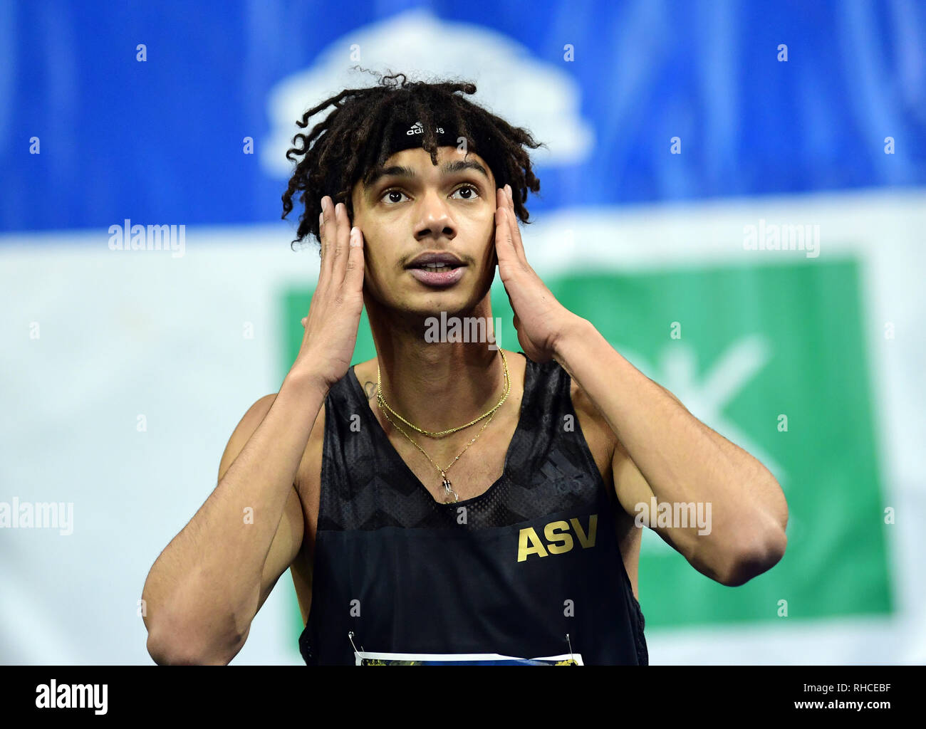 Berlin, Germany. 01st Feb, 2019. ISTAF Indoor, 60 meters, men, in the Mercedes-Benz Arena: Joshua Hartmann (Germany). Credit: Soeren Stache/dpa/Alamy Live News Stock Photo