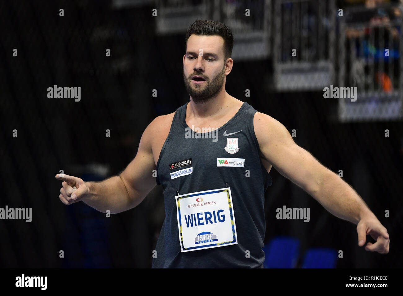 Berlin, Germany. 01st Feb, 2019. ISTAF Indoor, discus throwing, mixed, in the Mercedes-Benz Arena: Martin Wierig (Germany). Credit: Soeren Stache/dpa/Alamy Live News Stock Photo