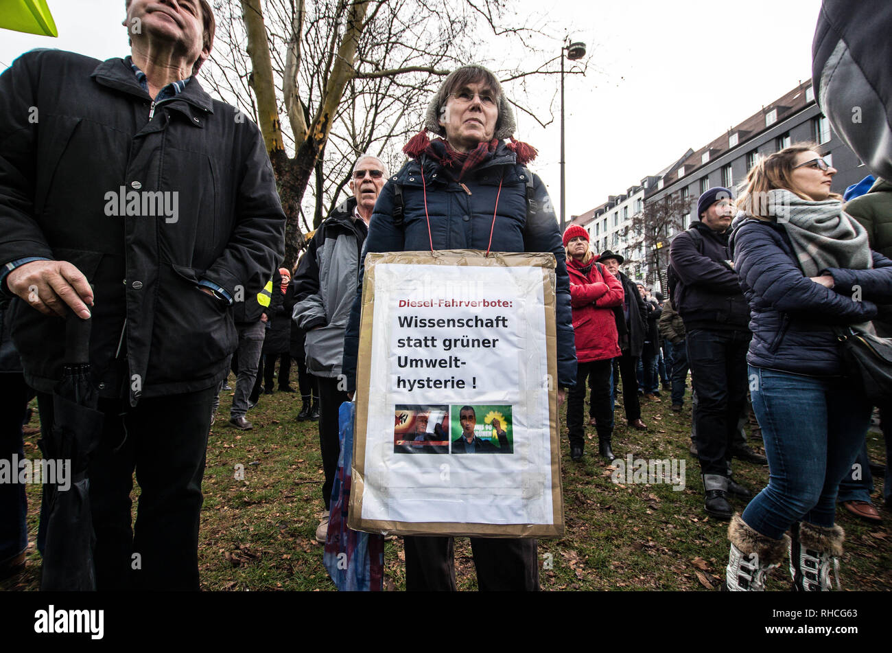 Munich, Bavaria, Germany. 2nd Feb, 2019. Responding to the prospect of diesel auto bans in major cities in Germany, protestors assembled at an air quality monitoring station in Munich's city center. Credit: ZUMA Press, Inc./Alamy Live News Stock Photo