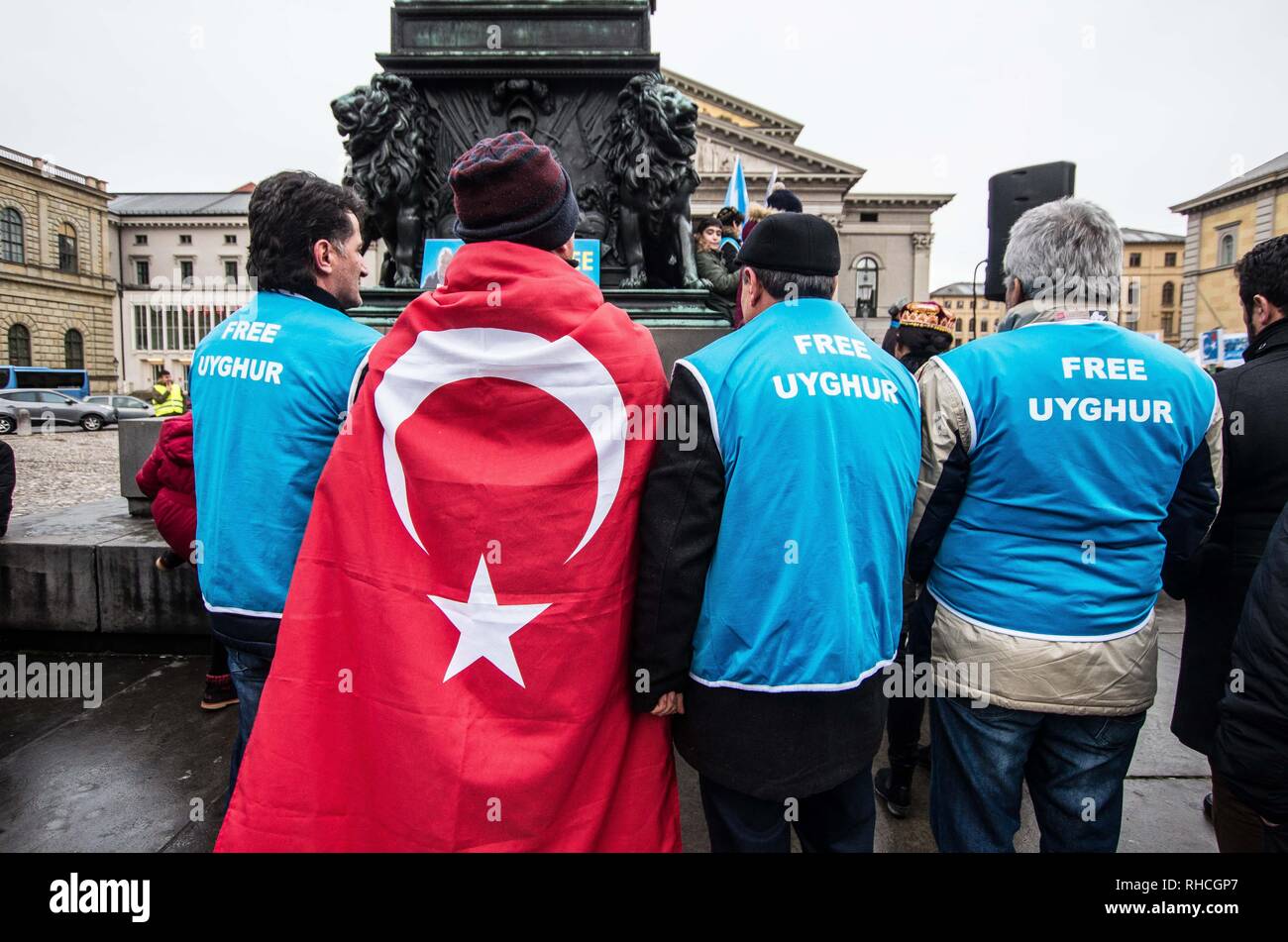 Munich, Bavaria, Germany. 2nd Feb, 2019. to protest against the so-called 'Muslim Crackdown'' by the Chinese Communist Party in the Xinjiang Autonomous Region of China. The region is contains roughly 26 million people, 11 million of whom are the ethnically Turkic Uyghurs who still call the region East Turkistan . The CCP has placed upwards of 1 million Uyghurs in reeducation camps, as well as performing widespread surveillance of the non-Han residents. There are many reports of psychological and physic Credit: ZUM Credit: ZUMA Press, Inc./Alamy Live News Stock Photo