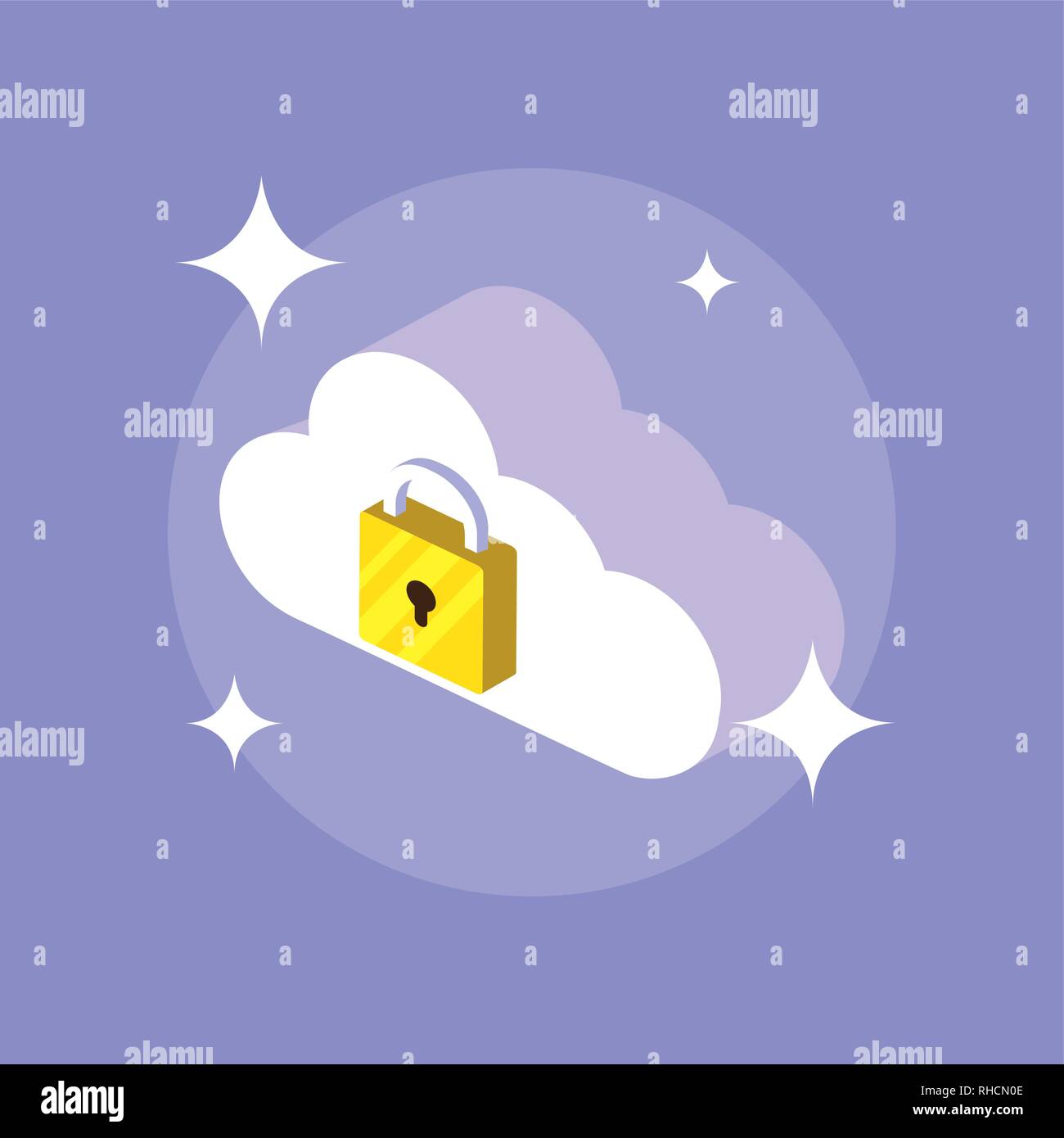 cyber security with cloud computing and padlock vector illustration ...