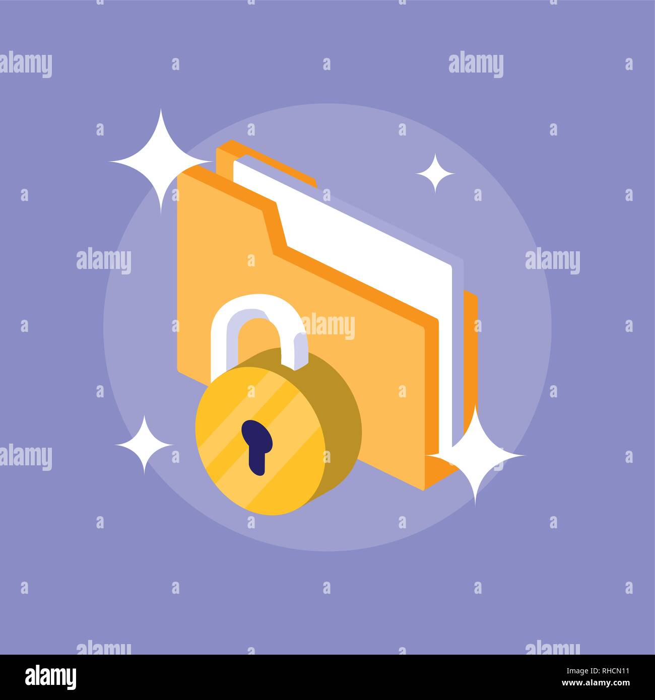 cyber security with folder document and padlock vector illustration ...