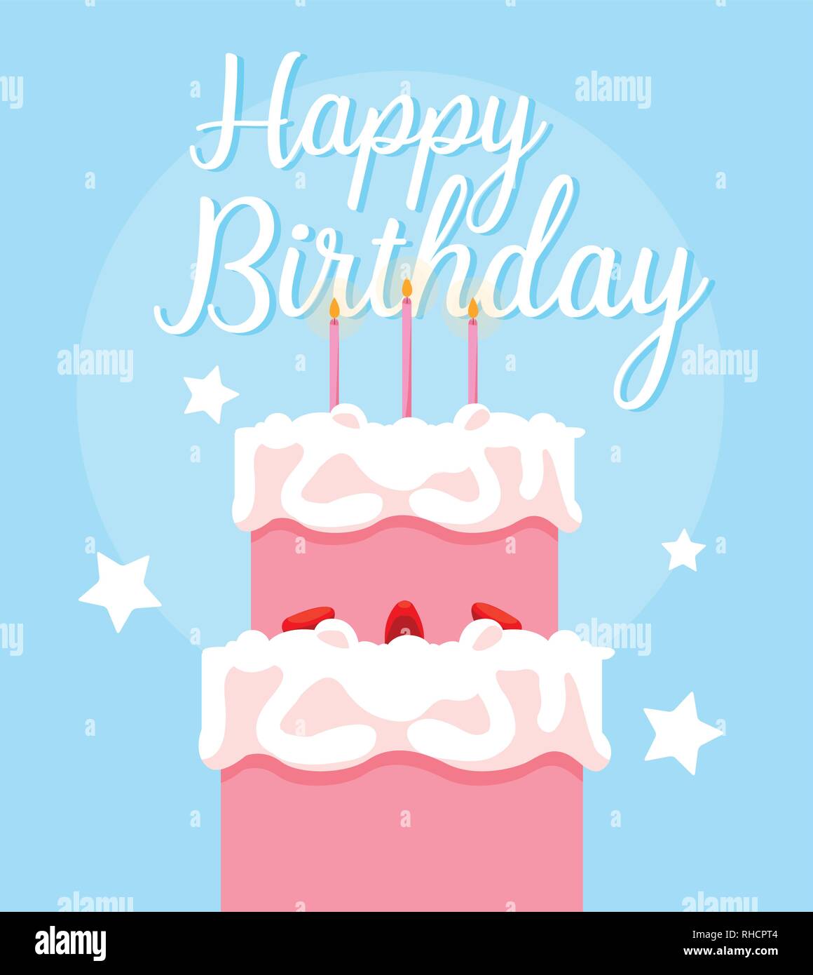 happy birthday card with sweet cake and candles vector illustration ...