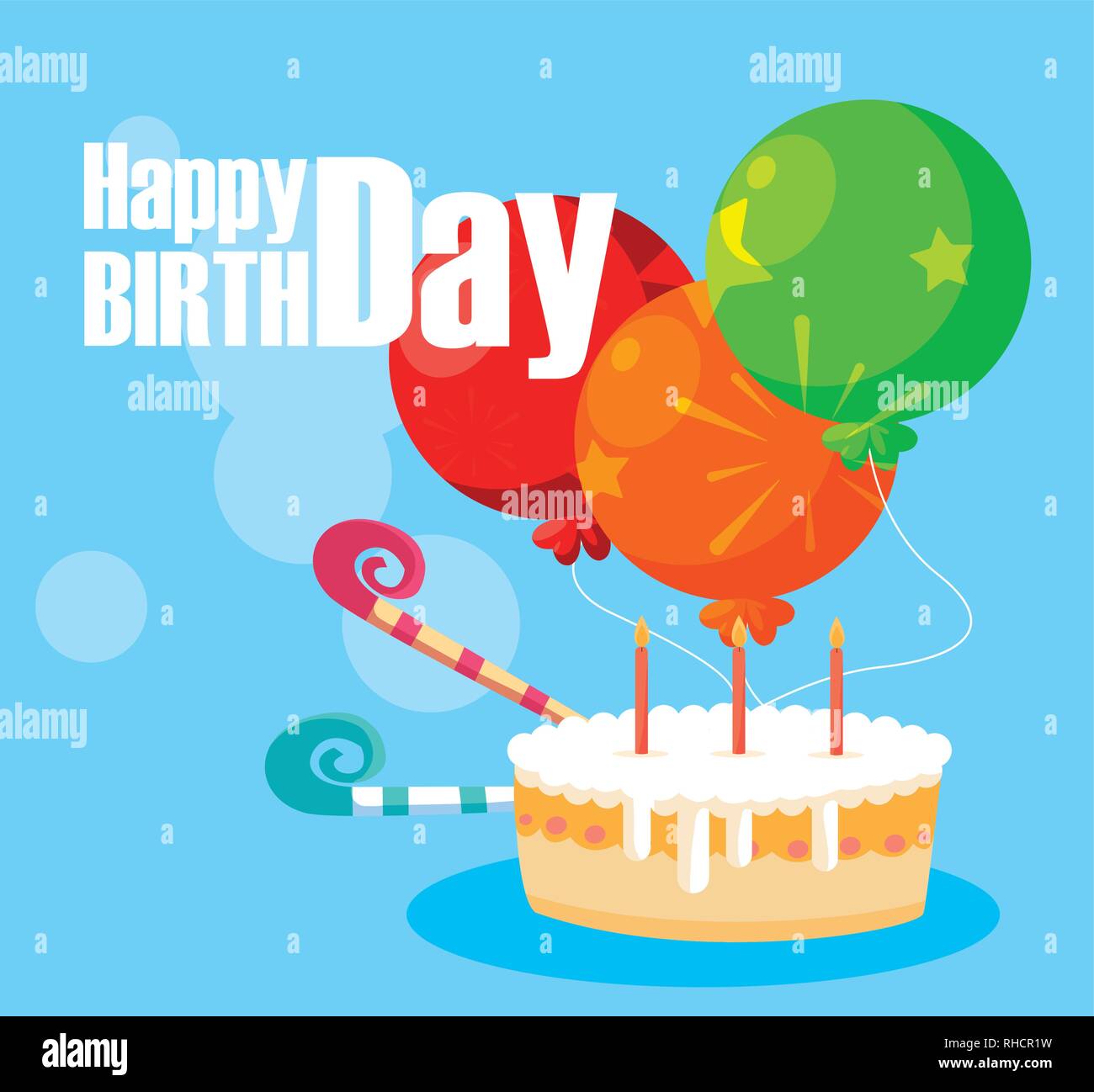 happy birthday card with sweet cake and balloons helium vector ...