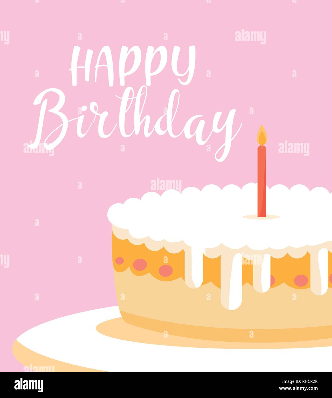 happy birthday card with sweet cake and candle vector illustration ...