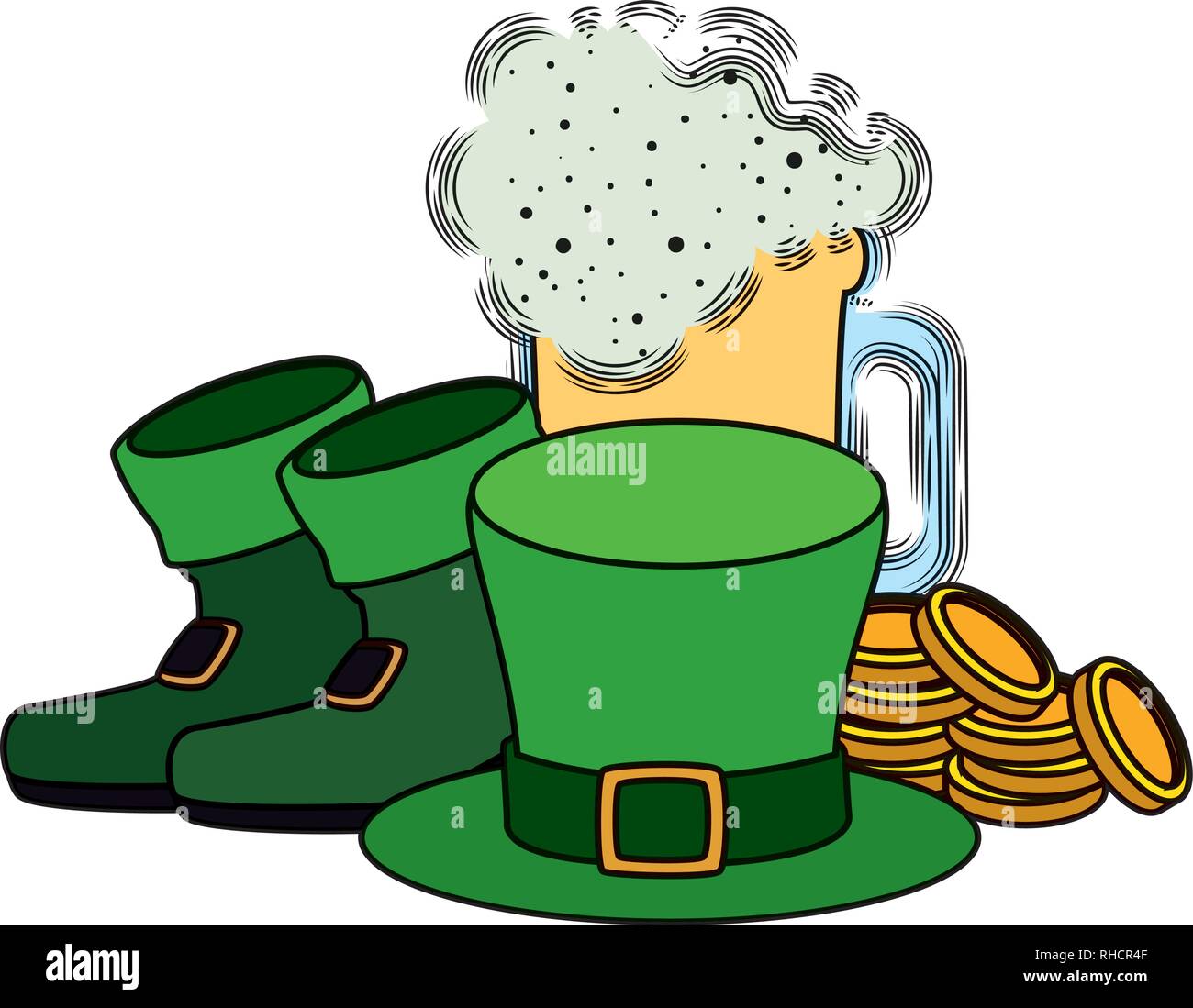 hat leprechaun with shoes and beer Stock Vector