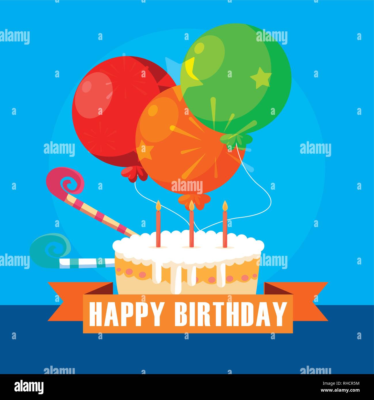 happy birthday card with sweet cake and balloons helium vector ...