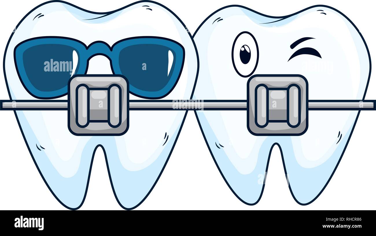 teeth with orthodontics kawaii characters Stock Vector Image & Art - Alamy