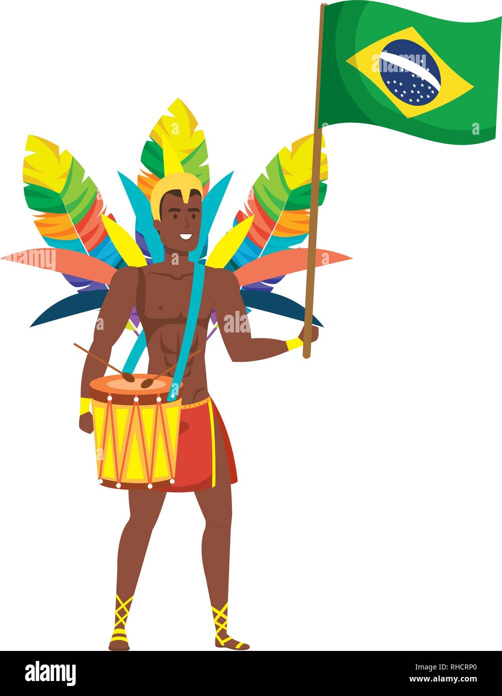 brazilian male dancer playing drum with flag Stock Vector Image & Art ...