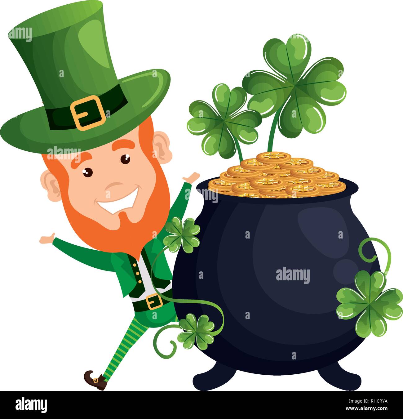 leprechaun with treasure cauldron character Stock Vector Image &amp; Art ...
