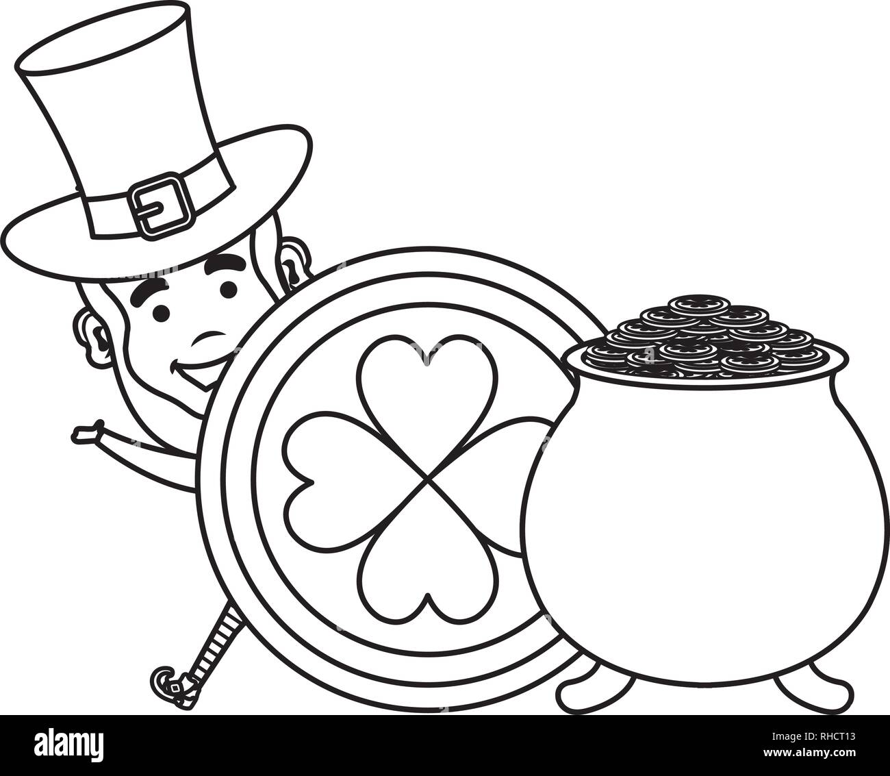 leprechaun with treasure cauldron character Stock Vector Image &amp; Art ...