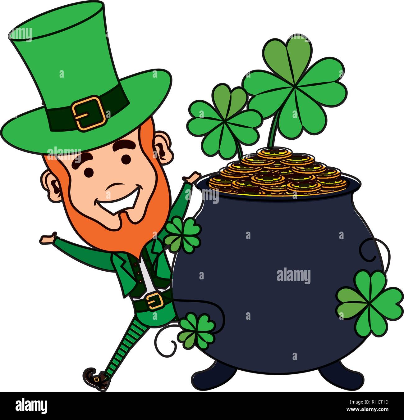 leprechaun with treasure cauldron character Stock Vector Image &amp; Art ...