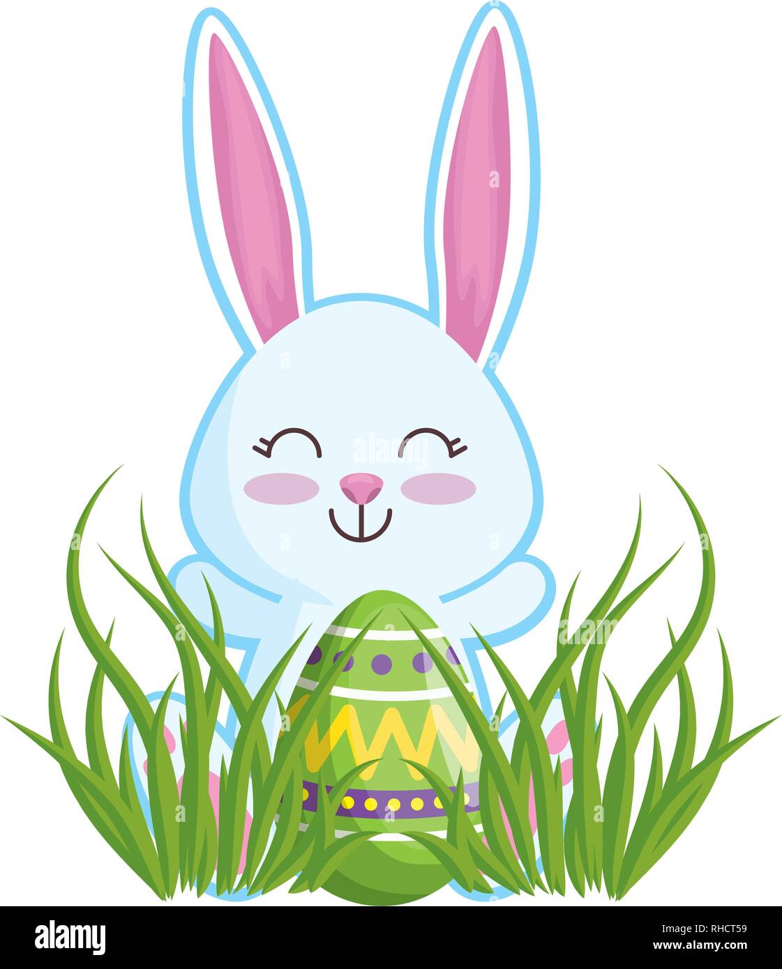 cute rabbit with easter egg painted in the meadow Stock Vector Image ...