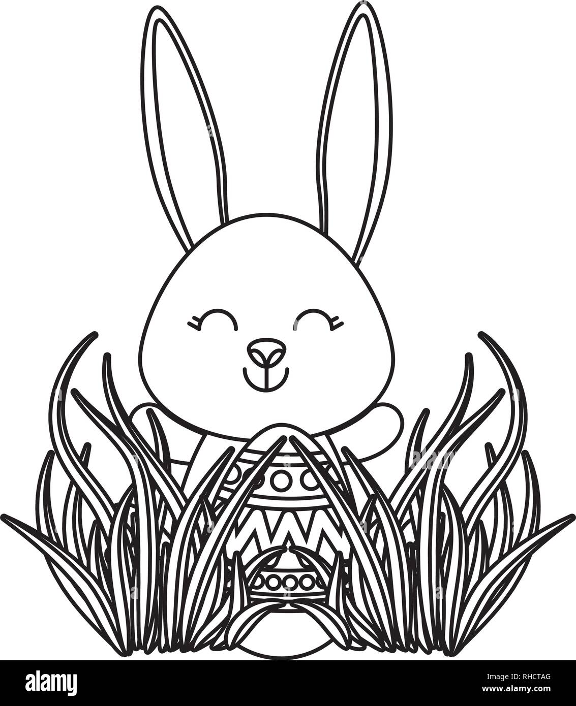 cute rabbit with easter egg painted in the meadow Stock Vector Image ...